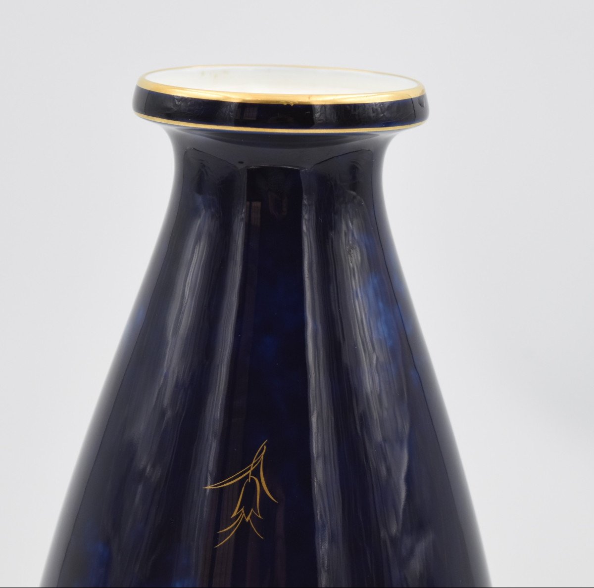 Porcelain Vase Manufacture Nationale De Sèvres Bleu De Four & Gold-photo-4