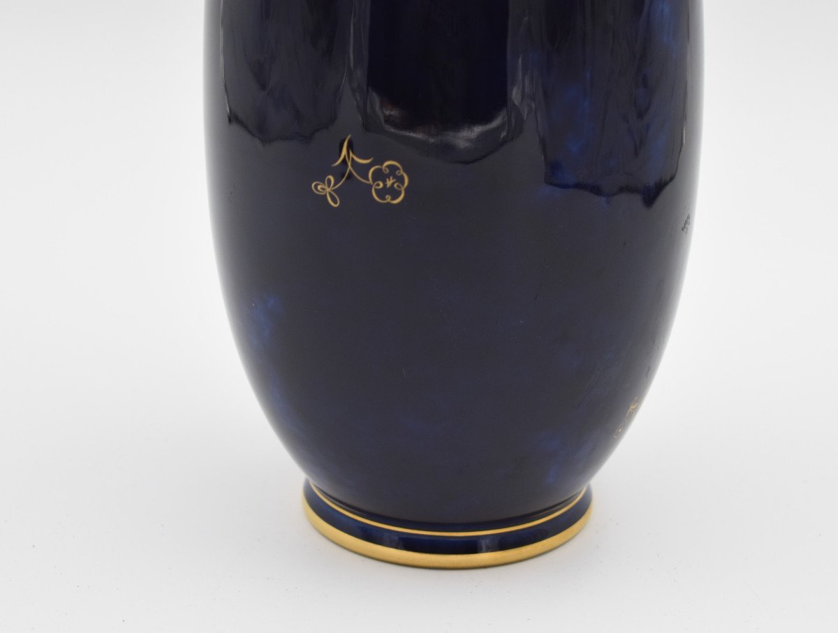 Porcelain Vase Manufacture Nationale De Sèvres Bleu De Four & Gold-photo-1