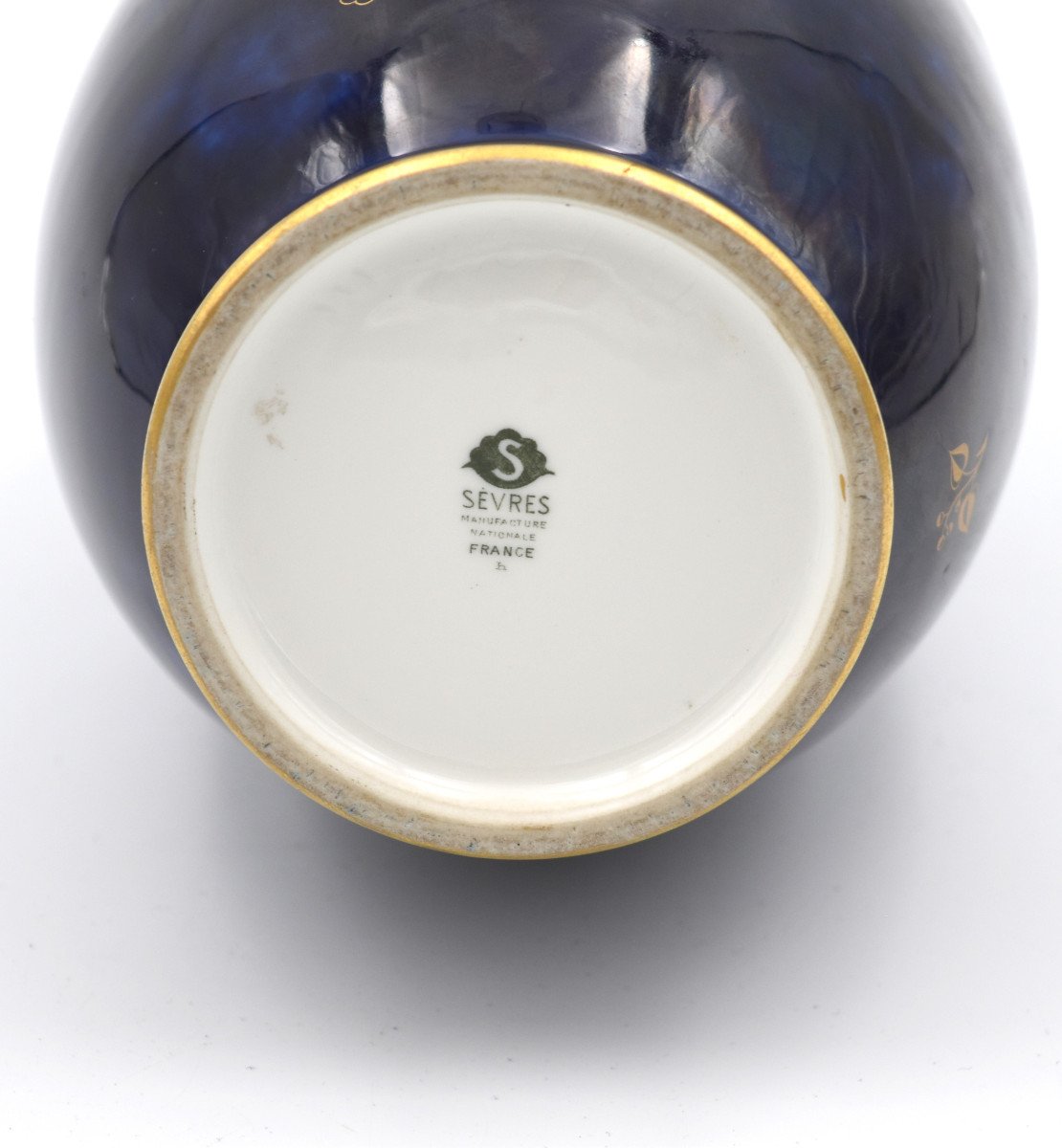 Porcelain Vase Manufacture Nationale De Sèvres Bleu De Four & Gold-photo-4