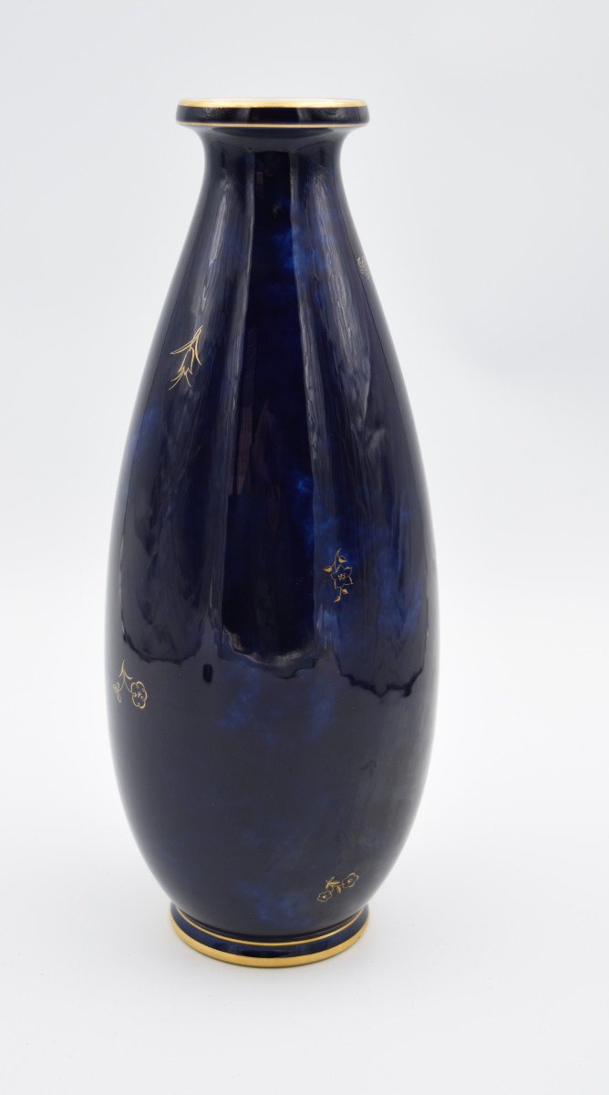 Porcelain Vase Manufacture Nationale De Sèvres Bleu De Four & Gold-photo-5