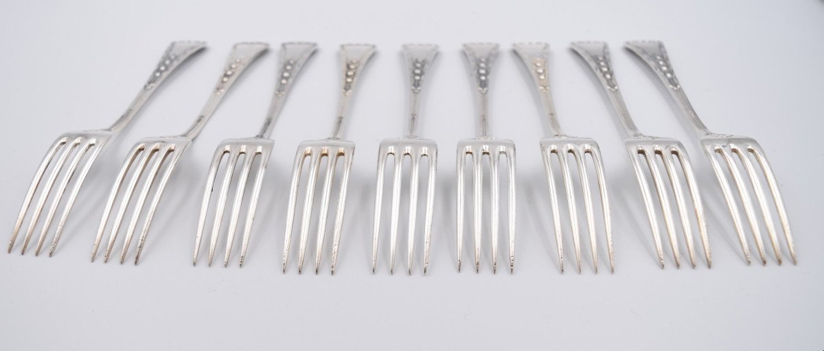 9 Couverts De Table Cuillères & Fourchettes En Argent Art Nouveau Jezler Muguet-photo-6