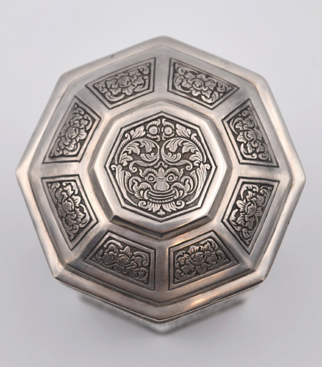 Ancienne Boite à Thé Argent Chine Asie Tea Caddy Poinçon Dac-photo-1