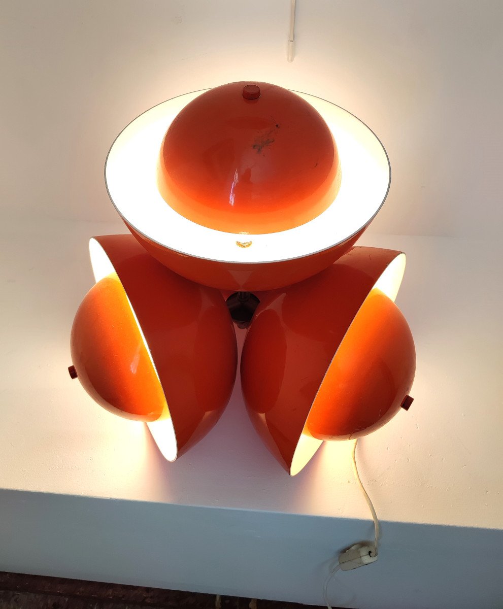 Living Room Lamp With 4 Lights In Orange Colored Lacquer Metal Circa 1970-photo-2