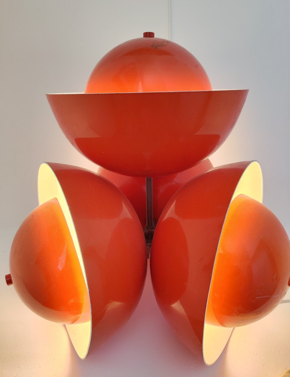 Living Room Lamp With 4 Lights In Orange Colored Lacquer Metal Circa 1970-photo-4