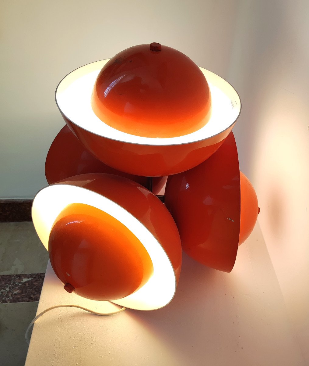 Living Room Lamp With 4 Lights In Orange Colored Lacquer Metal Circa 1970-photo-2