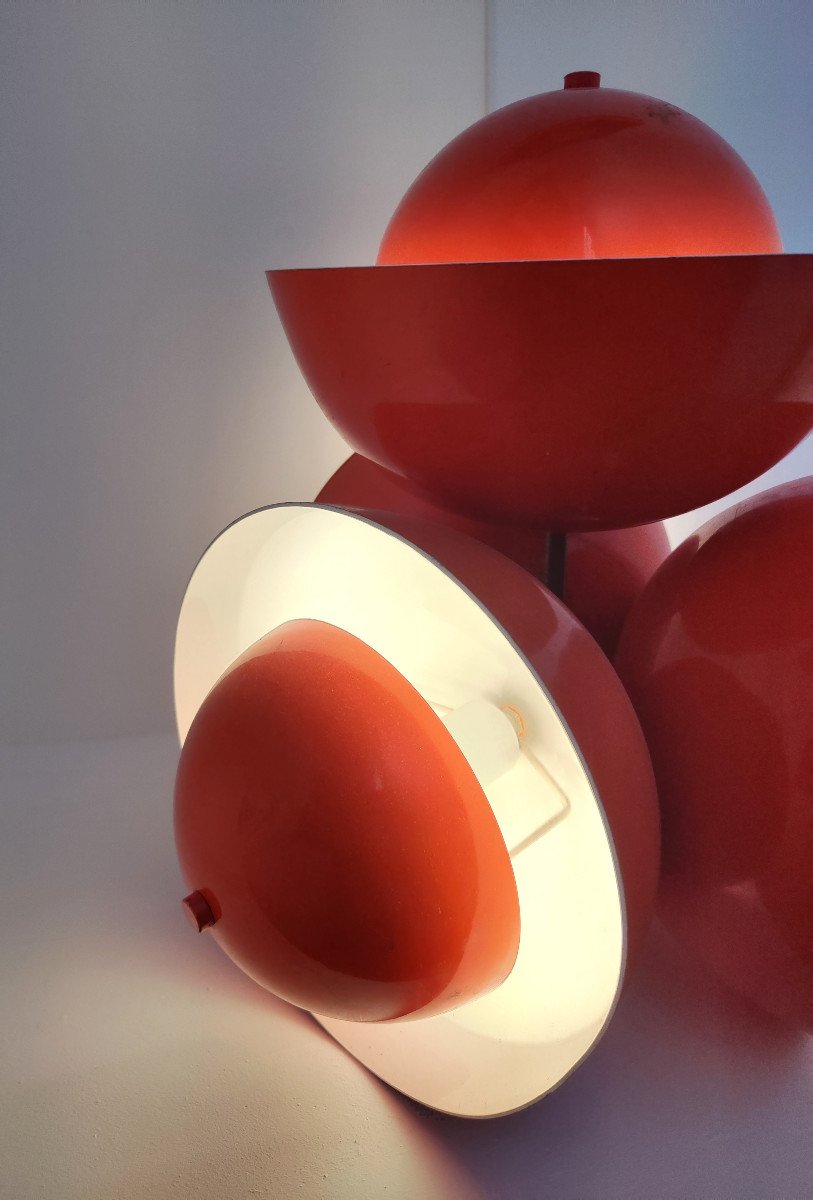 Living Room Lamp With 4 Lights In Orange Colored Lacquer Metal Circa 1970-photo-5
