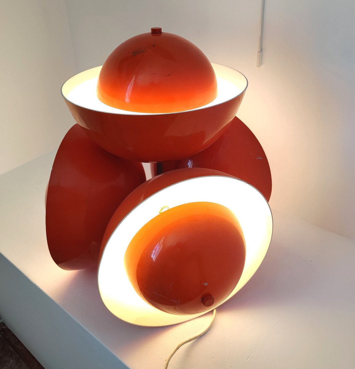 Living Room Lamp With 4 Lights In Orange Colored Lacquer Metal Circa 1970