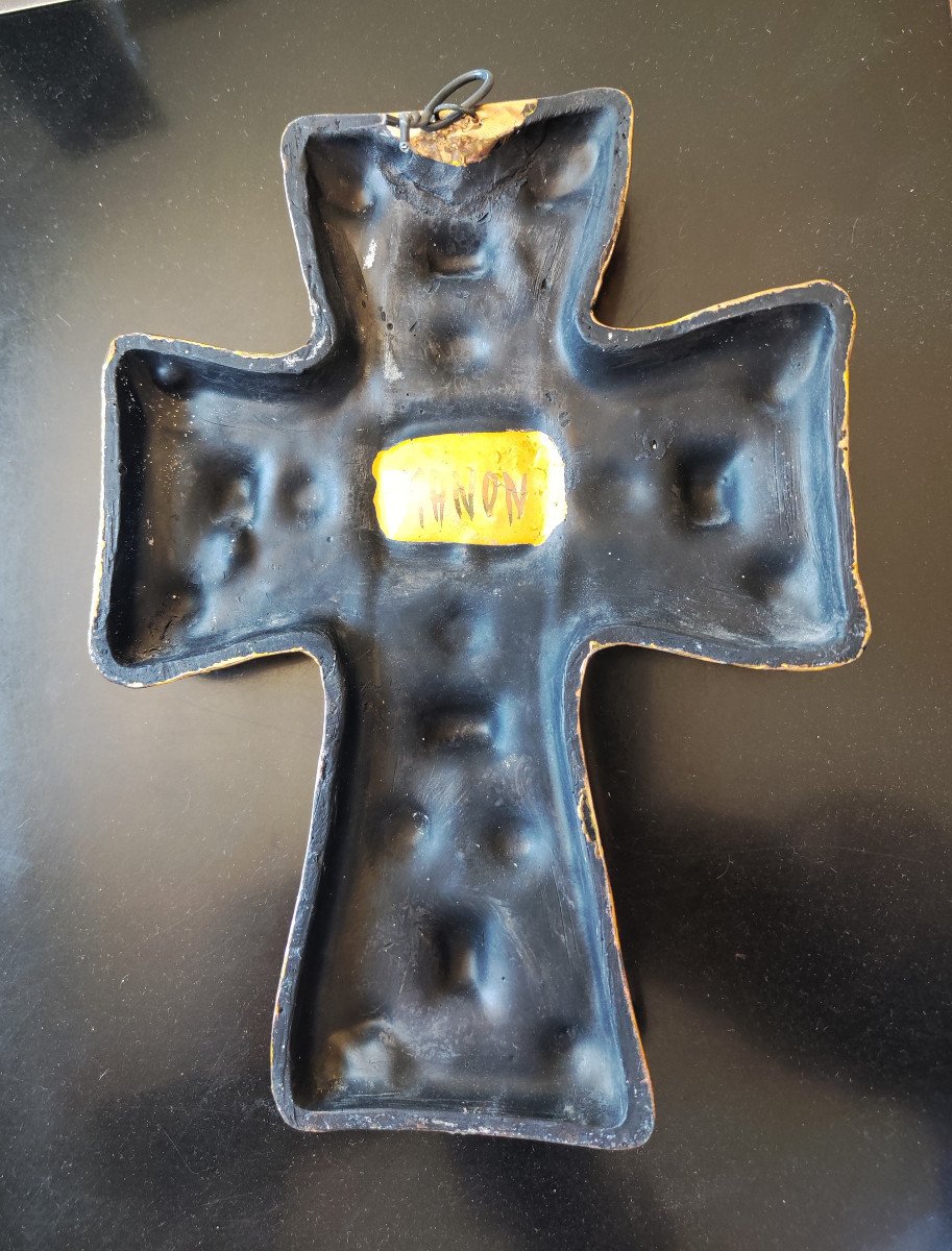 Cross In Ceramic And Glasswork Signed Manon Dlg Mithe Espelt 1960-photo-2