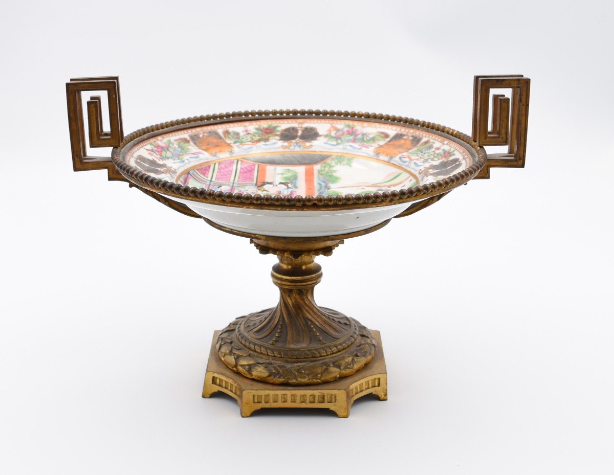 Coupe En Porcelaine De Canton Chine Monture Bronze XIX ème Qing-photo-2