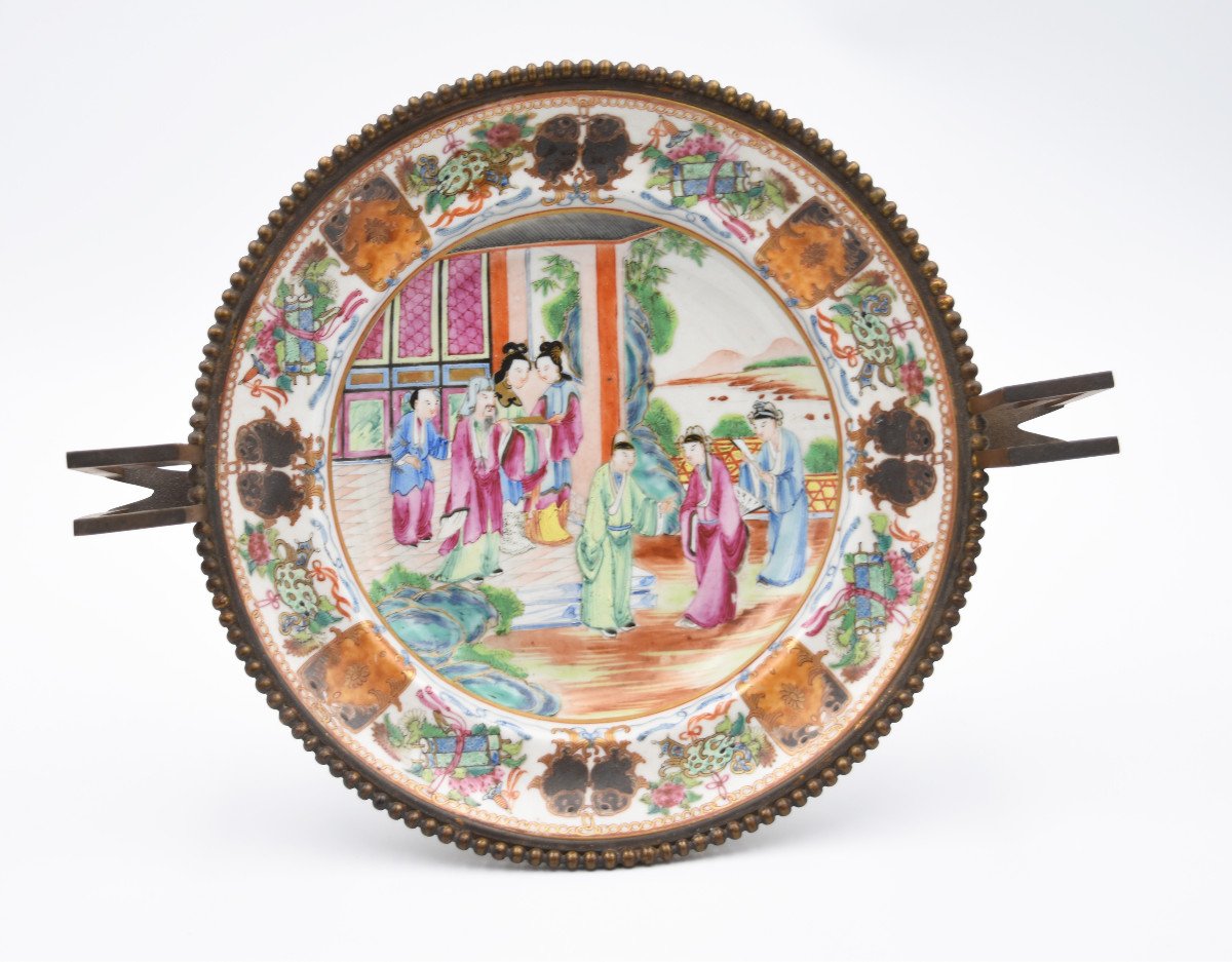 Coupe En Porcelaine De Canton Chine Monture Bronze XIX ème Qing-photo-3