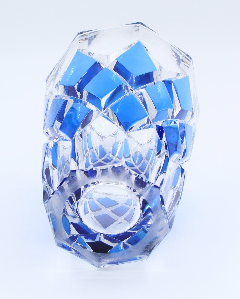 Vase En Cristal Art Déco Val Saint Lambert Cobalt Bleu-photo-3