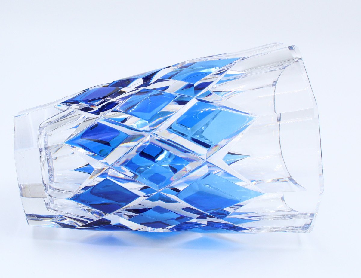 Vase En Cristal Art Déco Val Saint Lambert Cobalt Bleu-photo-4