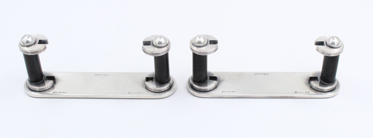 Christofle Pair Of Display Stands / Menu Holders In Silver Metal And Chinese Lacquer-photo-3
