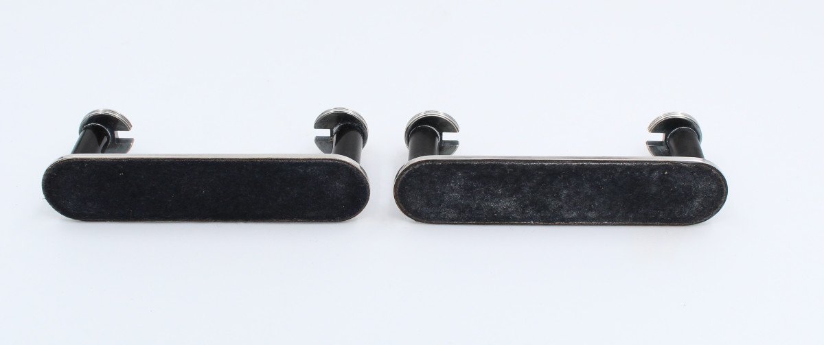 Christofle Pair Of Display Stands / Menu Holders In Silver Metal And Chinese Lacquer-photo-1