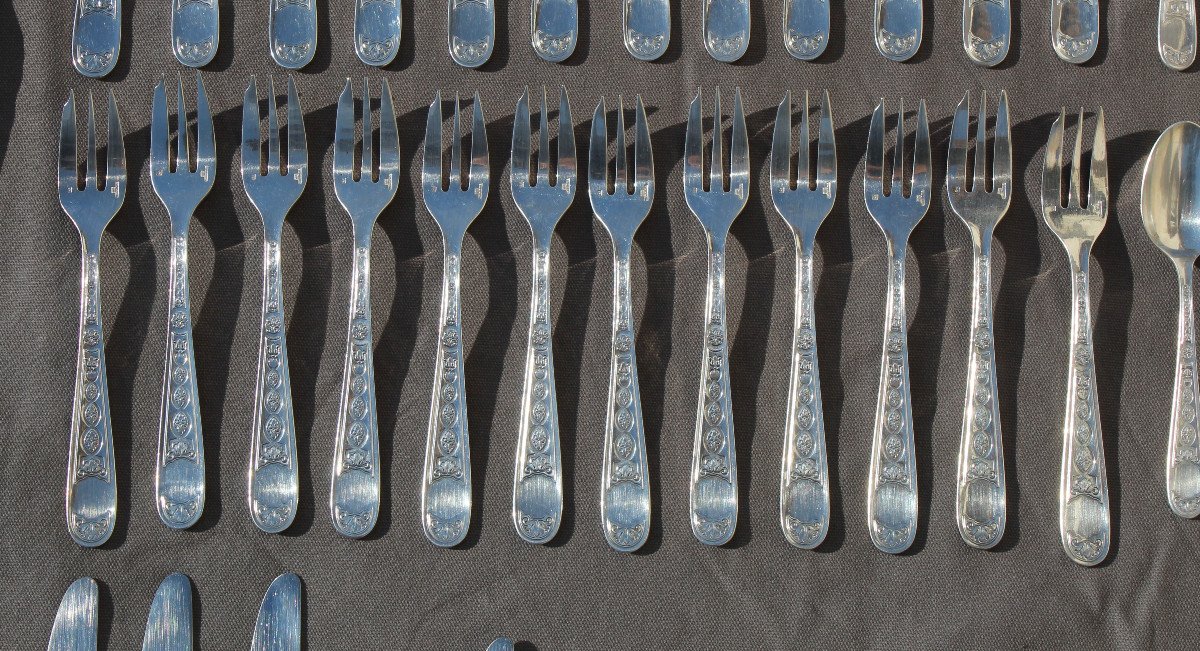 Christofle Villeroy Model 91 Pieces Silver Plated Metal Cutlery Set In Good Condition-photo-3