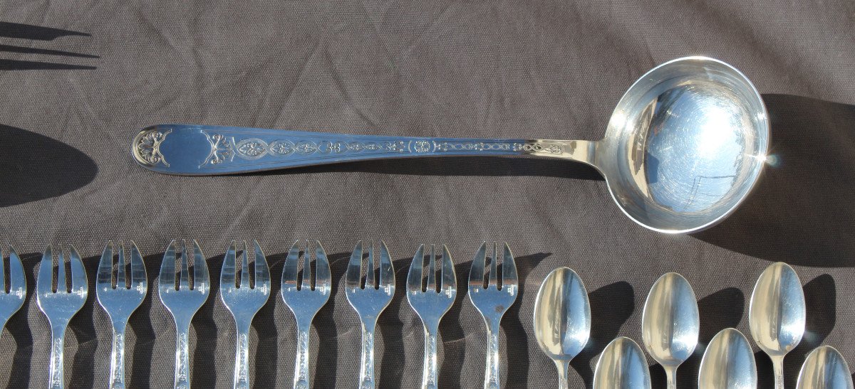 Christofle Villeroy Model 91 Pieces Silver Plated Metal Cutlery Set In Good Condition-photo-2