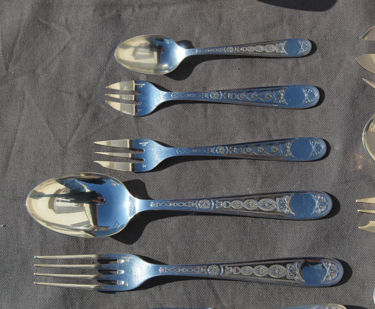 Christofle Villeroy Model 91 Pieces Silver Plated Metal Cutlery Set In Good Condition-photo-5