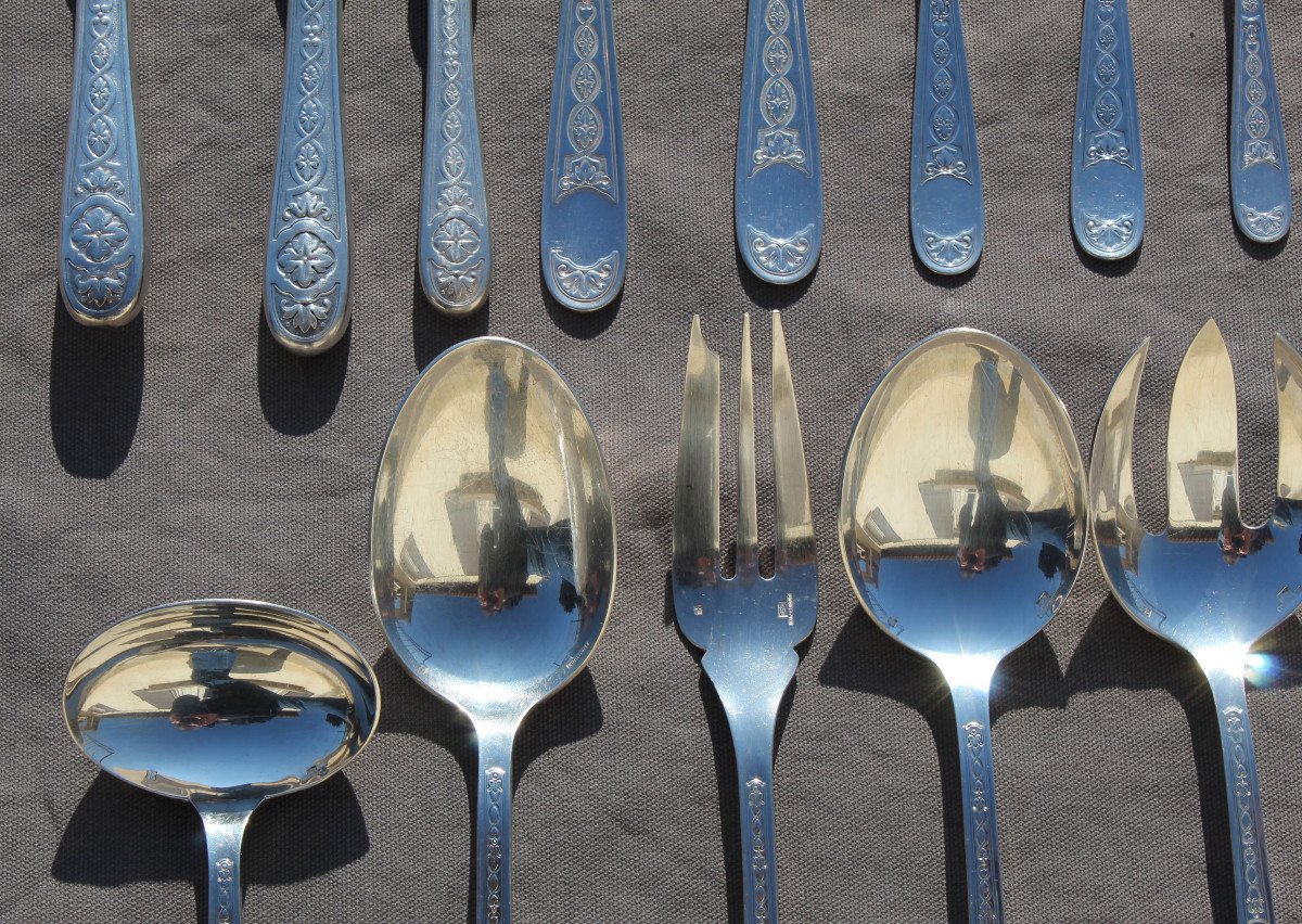 Christofle Villeroy Model 91 Pieces Silver Plated Metal Cutlery Set In Good Condition-photo-6