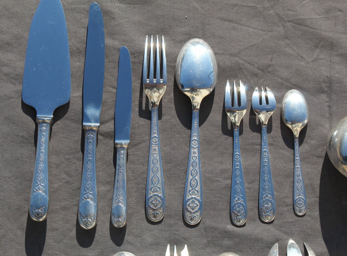 Christofle Villeroy Model 91 Pieces Silver Plated Metal Cutlery Set In Good Condition-photo-8