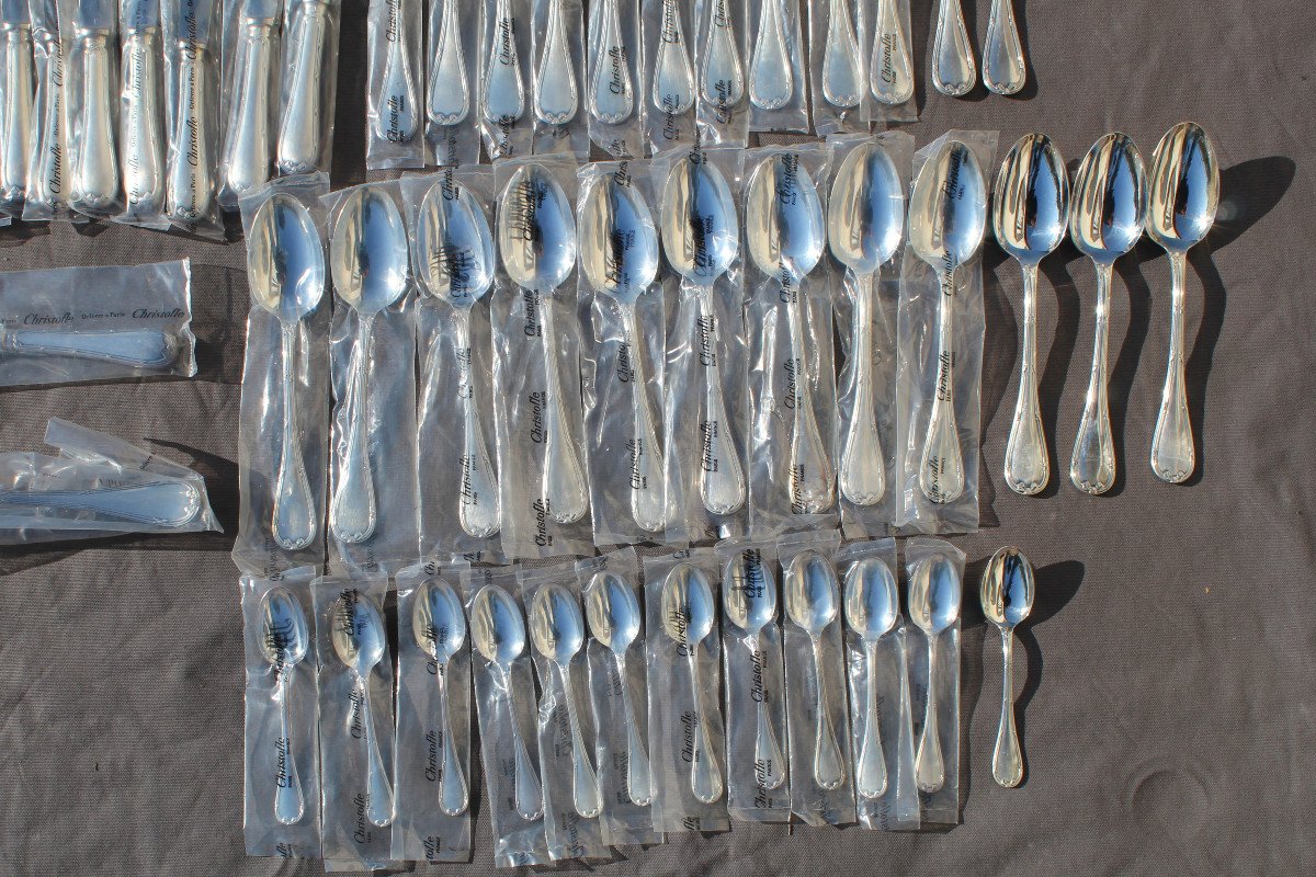 Christofle Cutlery Set Crossed Ribbons Model 50 Pieces In Silver Metal Blister Pack-photo-1