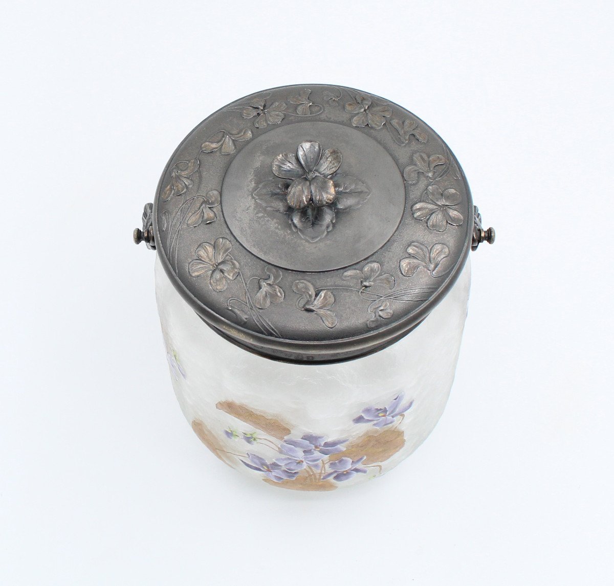 Legras Gallia Frosted Glass Biscuit Bucket With Flower Decor-photo-1