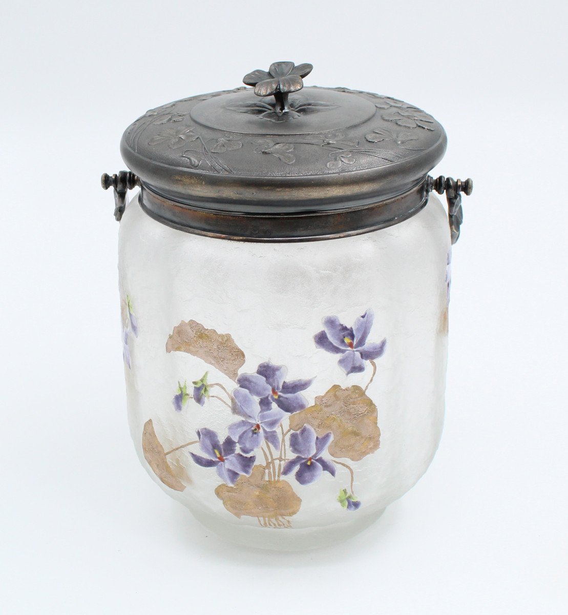 Legras Gallia Frosted Glass Biscuit Bucket With Flower Decor