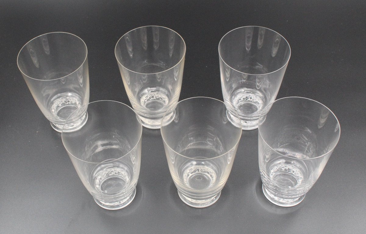 Set Of 6 Lalique Crystal Tumbler Glasses St Hubert Model H= 12.5 Cm-photo-4