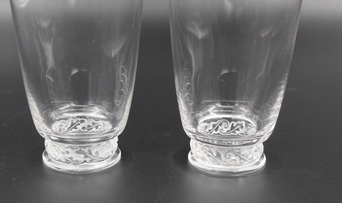 Set Of 6 Lalique Crystal Tumbler Glasses St Hubert Model H= 12.5 Cm-photo-1
