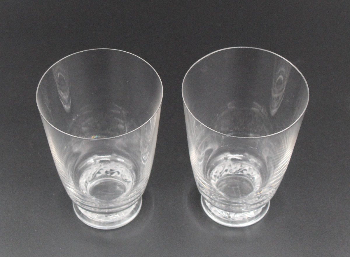 Set Of 6 Lalique Crystal Tumbler Glasses St Hubert Model H= 12.5 Cm-photo-2