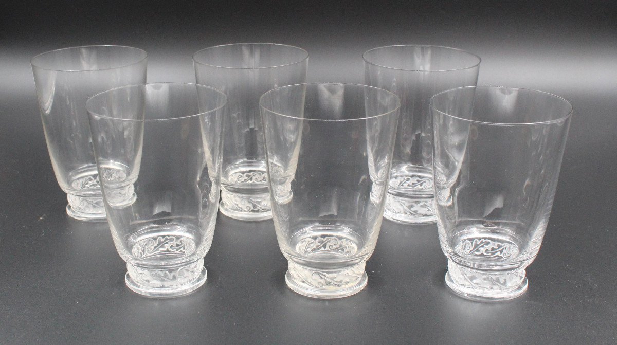Set Of 6 Lalique Crystal Tumbler Glasses St Hubert Model H= 12.5 Cm
