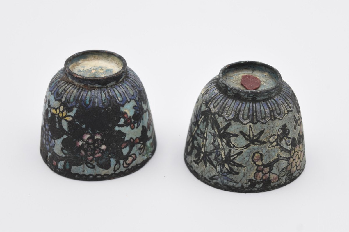 Two Antique Chinese Metal Bowls With Enameled Decoration-photo-4