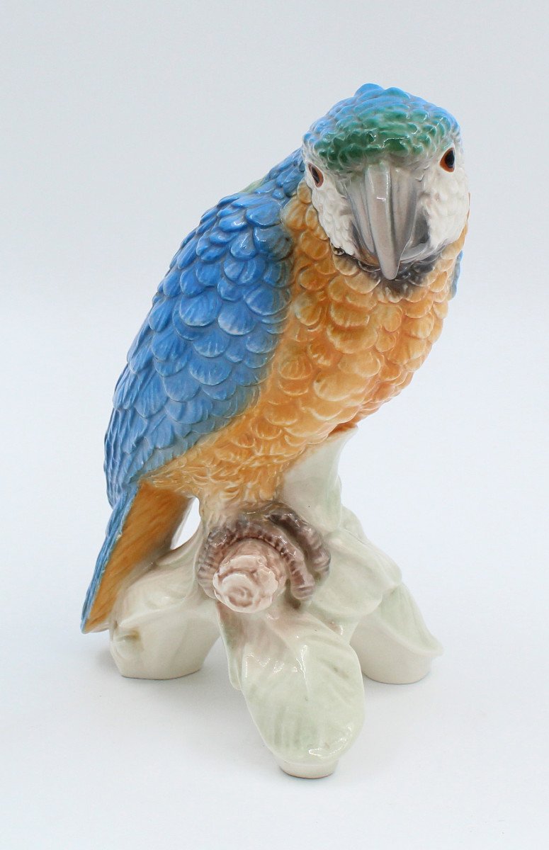 Goebel Enameled Porcelain Parrot Bird H = 22.5 Cm