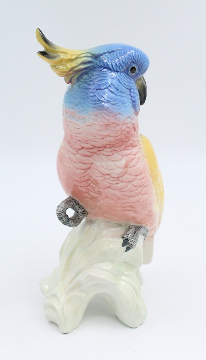 Bird Parrot Cockatoo Porcelain Enameled H = 29 Cm Goebel ? Ens ?-photo-2