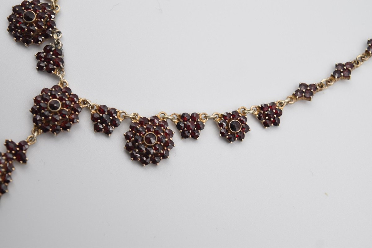 Ancien Collier Draperie Grenat De Bohème Et Vermeil (argent Doré) 800-photo-2