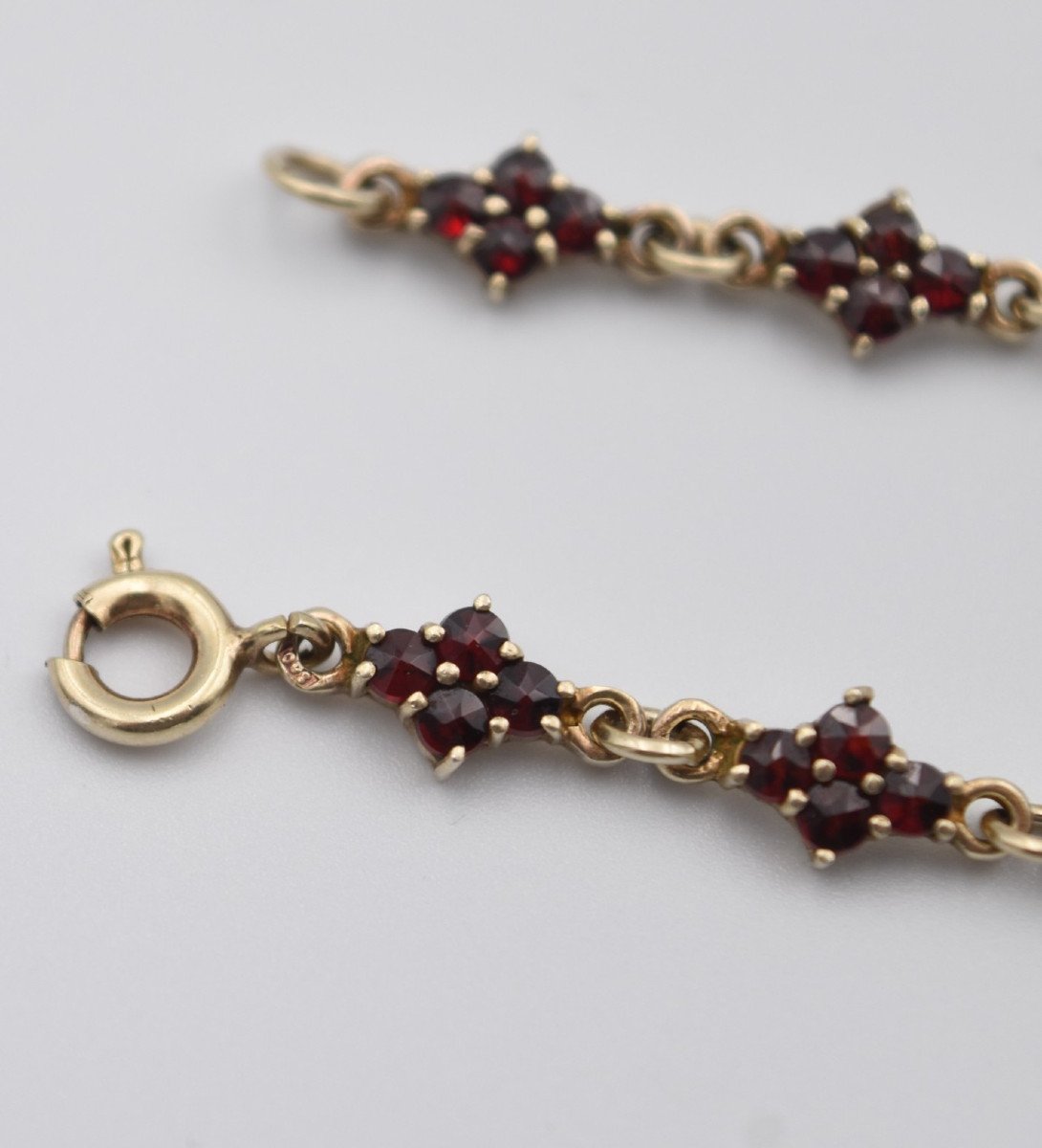 Ancien Collier Draperie Grenat De Bohème Et Vermeil (argent Doré) 800-photo-5