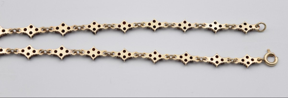 Ancien Collier Draperie Grenat De Bohème Et Vermeil (argent Doré) 800-photo-7