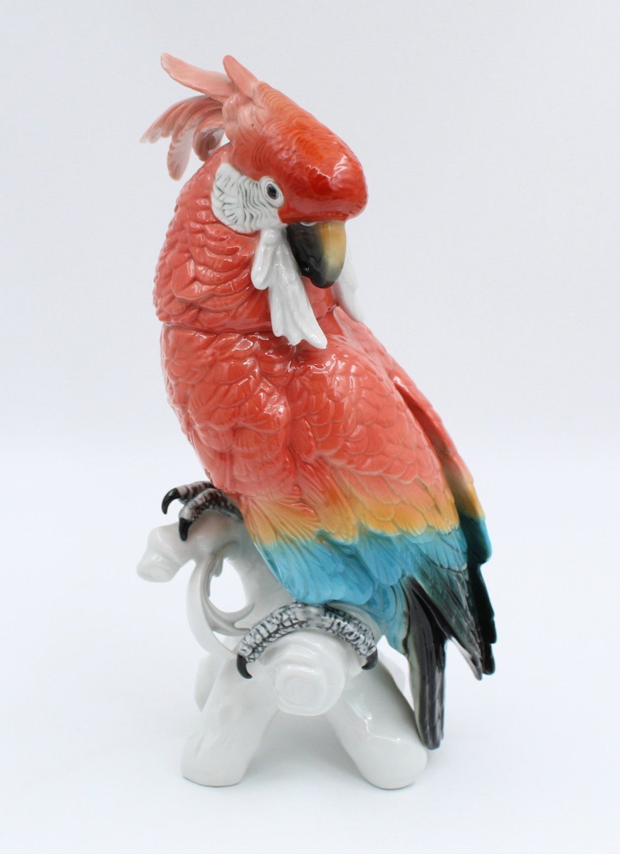 Karl Ens Large Enameled Porcelain Bird Saxony Parrot Cockatoo H = 34 Cm *