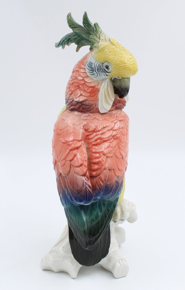Karl Ens Grand Oiseau En Porcelaine émaillé Saxe Perroquet Cacatoes H = 34 Cm --photo-2
