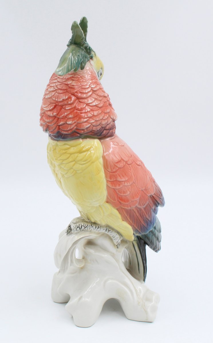 Karl Ens Grand Oiseau En Porcelaine émaillé Saxe Perroquet Cacatoes H = 34 Cm --photo-3