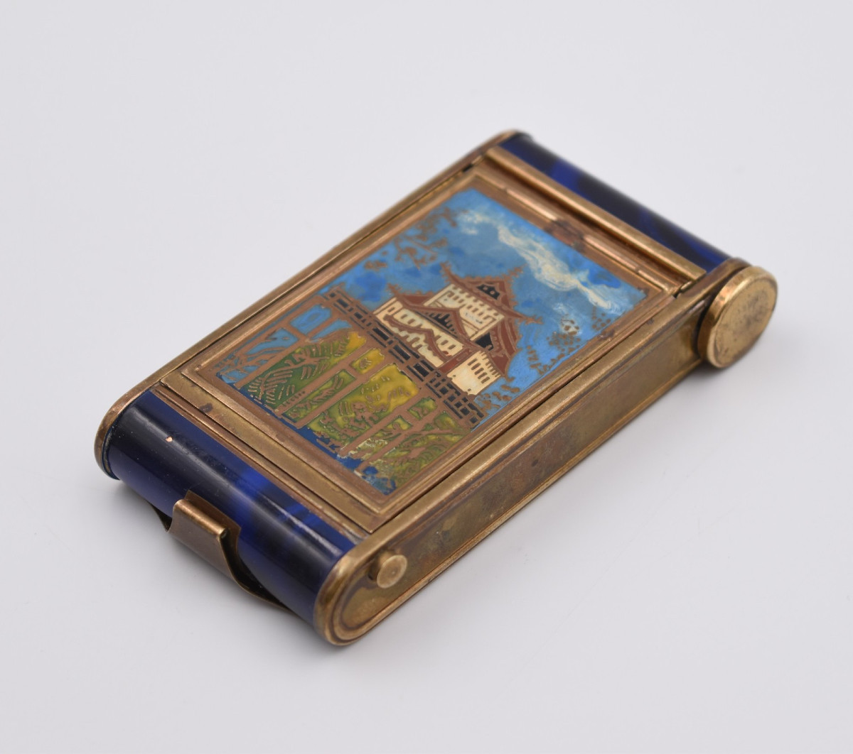 Antique Powder Compact Minaudière Sewing Kit Japanese Lacquer Japanese Castle