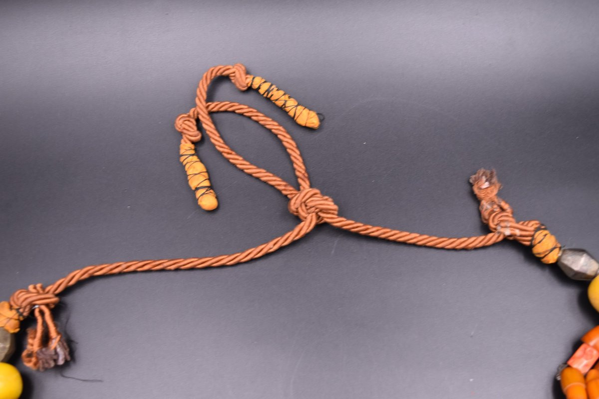 Grand Collier Tibétain Tibet Ou Népal Pierres Dures Argent Métal Copal Turquoise-photo-2