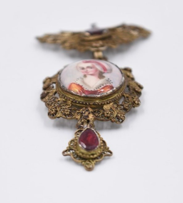 Miniature Portrait Pendant On Porcelain, Early 19th Century, Vermeil Filigree -photo-4