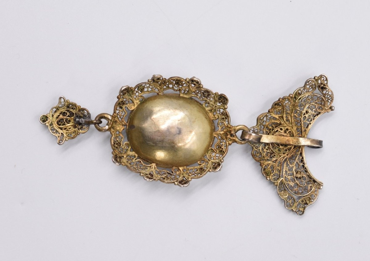 Miniature Portrait Pendant On Porcelain, Early 19th Century, Vermeil Filigree -photo-6
