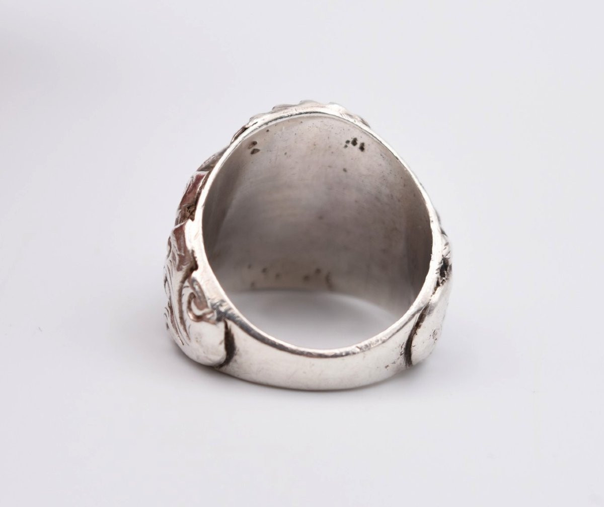 Signet Ring In Silver And Turquoise China Tibet Asia Size 61-photo-3