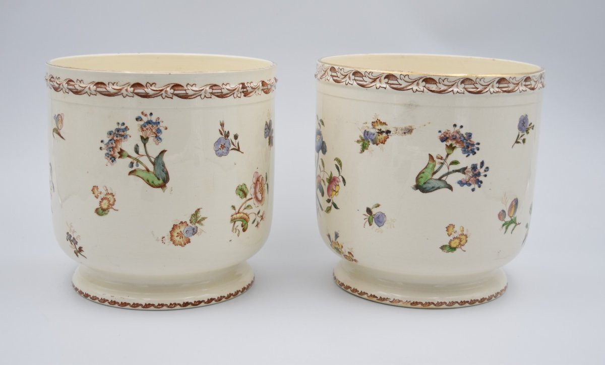 Pair Of 19th Century Creil And Montereau Earthenware Coolers-photo-2