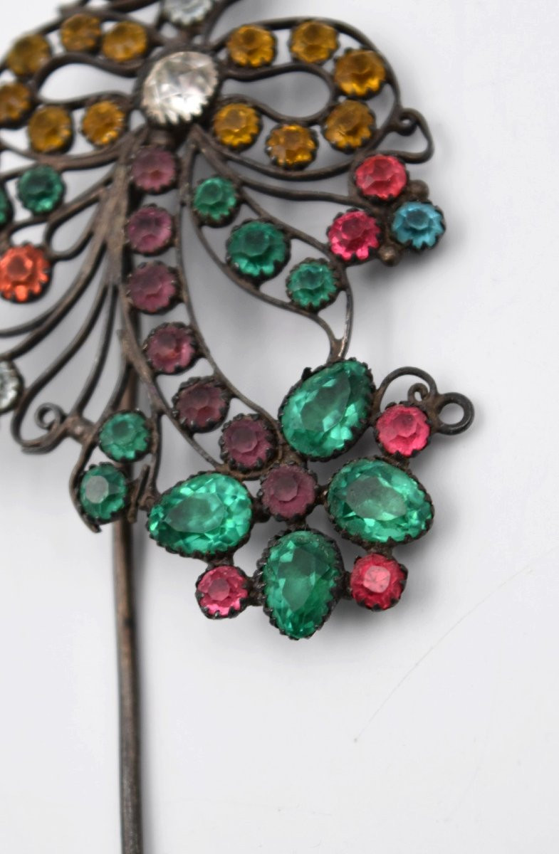 épingle à Chapeau Argent & Strass Multicolore Décor Dit Giardinetti Fin XIX ème-photo-2