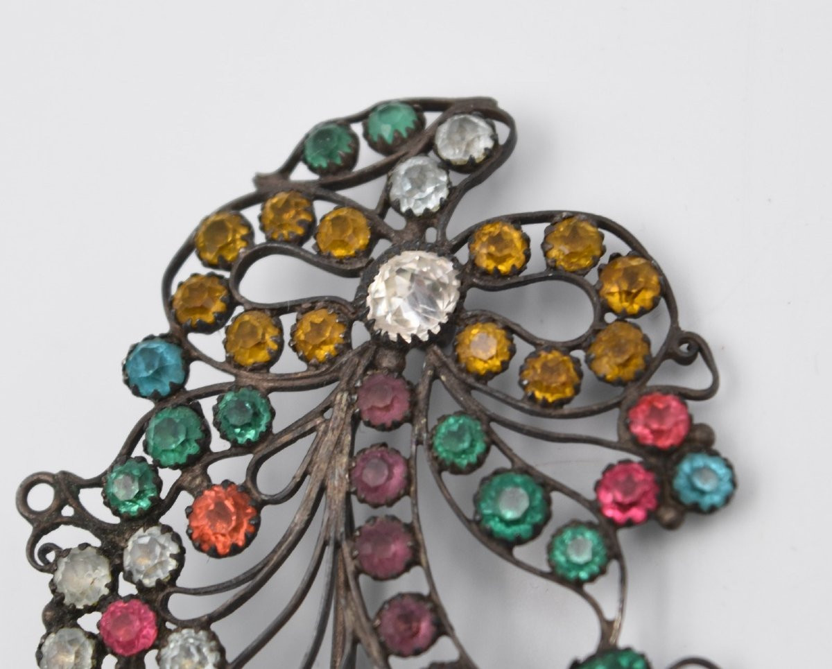 épingle à Chapeau Argent & Strass Multicolore Décor Dit Giardinetti Fin XIX ème-photo-3