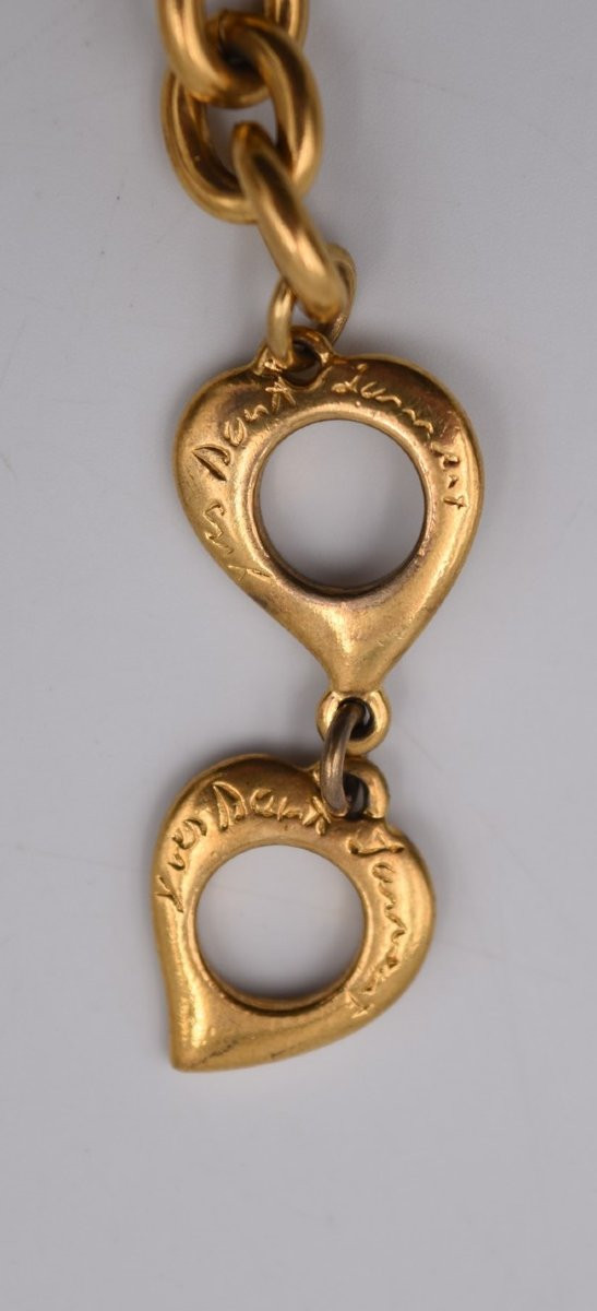Vintage Yves Saint Laurent Blue Heart Bracelet In Gold Metal-photo-3