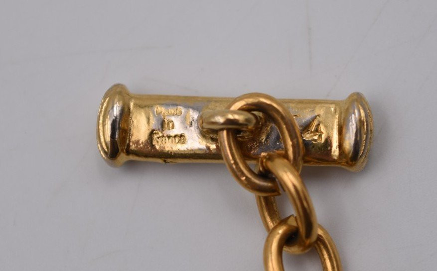 Vintage Yves Saint Laurent Blue Heart Bracelet In Gold Metal-photo-2