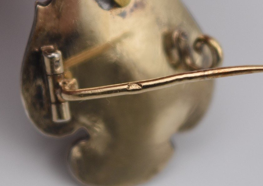 Broche Du XIX ème Siècle En Vermeil Or émail Bleu Et Perle-photo-6
